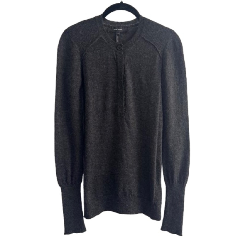 Isabel Marant Grey Superkid Mohair Blend Hidden Button Crewneck Sweater Minimal
